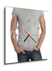 Obraz s hodinami 1D - 50 x 50 cm F_F65658048 - man wearing blank t-shirt. Isolated on white.