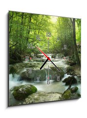 Obraz s hodinami 1D - 50 x 50 cm F_F65985516 - forest waterfall