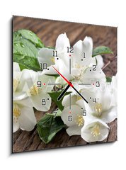 Obraz s hodinami 1D - 50 x 50 cm F_F66646969 - Jasmine flowers over old wooden table.