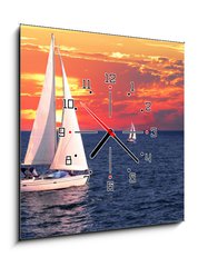 Obraz s hodinami 1D - 50 x 50 cm F_F6680599 - Sailboats at sunset