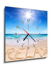 Obraz s hodinami 1D - 50 x 50 cm F_F67705269 - word  relax  on the tropical beach - slovo relaxovat na tropick pli