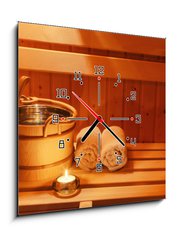 Obraz s hodinami 1D - 50 x 50 cm F_F67860157 - Wellness und Spa in der Sauna - Wellness und Spa v saun