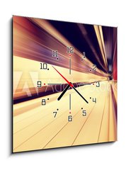 Obraz s hodinami   Train in motion blur in subway station., 50 x 50 cm