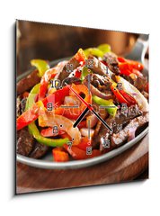 Obraz s hodinami   mexican food  beef fajitas and bell peppers, 50 x 50 cm