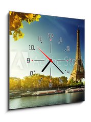 Obraz s hodinami 1D - 50 x 50 cm F_F68288311 - Seine in Paris with Eiffel tower in autumn season