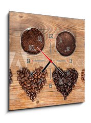 Obraz s hodinami   Coffee Beans and Ground Coffee, 50 x 50 cm