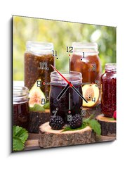 Obraz s hodinami 1D - 50 x 50 cm F_F69328098 - Homemade fruit jam in the jar
