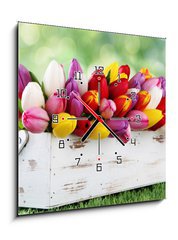 Obraz s hodinami 1D - 50 x 50 cm F_F69344998 - tulips - tulipny