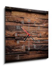 Obraz s hodinami 1D - 50 x 50 cm F_F69424905 - design of dark wood background - design tmavého dřeva pozadí