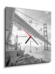 Obraz s hodinami 1D - 50 x 50 cm F_F69777803 - Golden Gate Bridge Black and White - Most Golden Gate Black and White