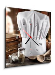 Obraz s hodinami 1D - 50 x 50 cm F_F70223492 - cook - kuchař