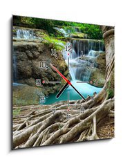 Obraz s hodinami 1D - 50 x 50 cm F_F70560072 - banyan tree and limestone waterfalls in purity deep forest use n - banyan strom a vápencové vodopády v čistotě hluboké lesní využití n