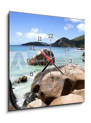 Obraz s hodinami 1D - 50 x 50 cm F_F70569144 - beach in Seychelles islands - pláž na Seychelských ostrovech