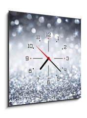 Obraz s hodinami   silver glitter  shiny wallpapers for Christmas, 50 x 50 cm