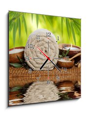 Obraz s hodinami   Spa background with rolled towel, bamboo and candlelight, 50 x 50 cm