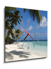 Obraz s hodinami 1D - 50 x 50 cm F_F71231291 - tropical island palm sea and sky - tropick ostrov palma moe a obloha