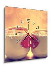 Obraz s hodinami 1D - 50 x 50 cm F_F71449240 - Two coffee cups with red hearts as a kissing lips