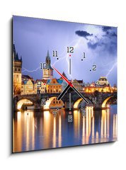 Obraz s hodinami 1D - 50 x 50 cm F_F72517073 - Prague bridge at storm