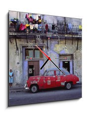 Obraz s hodinami 1D - 50 x 50 cm F_F7313323 - street picture of habana