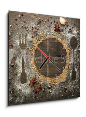 Obraz s hodinami 1D - 50 x 50 cm F_F73223520 - Spices on table with cutlery silhouette, close-up