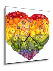 Obraz s hodinami   Rainbow heart of fruits and vegetables, 50 x 50 cm