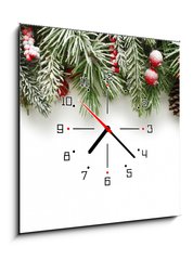 Obraz s hodinami 1D - 50 x 50 cm F_F73500851 - Christmas tree branches background - Vnon stromky vtve pozad