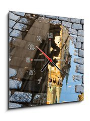 Obraz s hodinami   Astronomical clock in Prague in puddle, 50 x 50 cm