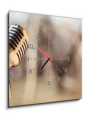 Obraz s hodinami   Silver vintage microphone in the studio on blured background, 50 x 50 cm
