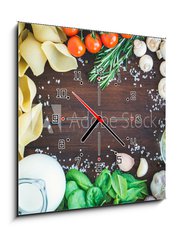 Obraz s hodinami 1D - 50 x 50 cm F_F74036743 - Pasta ingredients: conchiglioni,mushrooms, a jug of cream, olive