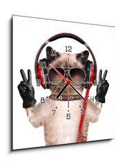 Obraz s hodinami 1D - 50 x 50 cm F_F74275081 - Cat headphones.