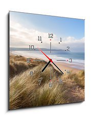 Obraz s hodinami 1D - 50 x 50 cm F_F75128584 - Sand Dunes and Woolacombe Beach