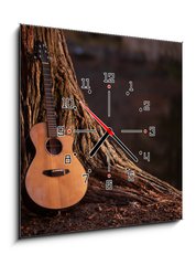 Obraz s hodinami 1D - 50 x 50 cm F_F75669233 - Wooden Acoustic Guitar - Dřevěná akustická kytara