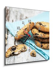 Obraz s hodinami 1D - 50 x 50 cm F_F75839613 - Chocolate cookies on wooden table - Čokoládové sušenky na dřevěném stole