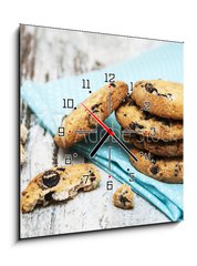 Obraz s hodinami 1D - 50 x 50 cm F_F75839613 - Chocolate cookies on wooden table