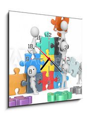 Obraz s hodinami 1D - 50 x 50 cm F_F75911933 - The Team.The dude x 9 building colorful puzzle from blueprint. - The Team.The frajer x 9 budova barevné puzzle z modrotisku.