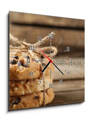 Obraz s hodinami 1D - 50 x 50 cm F_F78640228 - Tasty cookies on rustic wooden background - Chutné cookies na rustikálním dřevěném pozadí