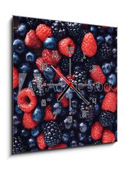 Obraz s hodinami 1D - 50 x 50 cm F_F78821273 - blueberies, raspberries and black berries shot top down