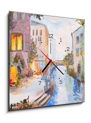 Obraz s hodinami 1D - 50 x 50 cm F_F79670018 - Oil painting - canal in Venice, Italy, modern impressionism, col - Olejomalba