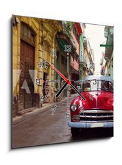 Obraz s hodinami 1D - 50 x 50 cm F_F79874488 - Classic old car on streets of Havana, Cuba - Klasické staré auto na ulicích Havany na Kubě