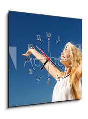 Obraz s hodinami 1D - 50 x 50 cm F_F79888302 - beautiful woman enjoying summer outdoors - krásná žena se těší letní venku
