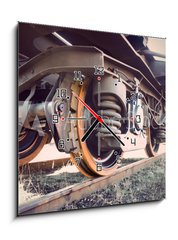 Obraz s hodinami   vintage train, 50 x 50 cm