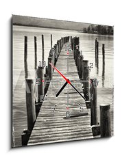 Obraz s hodinami 1D - 50 x 50 cm F_F80039561 - old wooden jetty - staré dřevěné molo