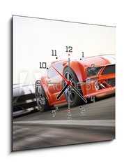 Obraz s hodinami   The race , Exotic sports cars racing with motion blur, 50 x 50 cm