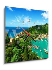 Obraz s hodinami 1D - 50 x 50 cm F_F80192742 - Portofino village on Ligurian coast, Italy - Portofino vesnice na pobřeží Ligurského moře, Itálie