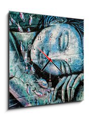 Obraz s hodinami 1D - 50 x 50 cm F_F80866582 - Graffiti femme endormie