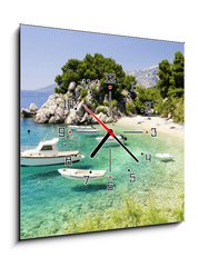 Obraz s hodinami   beach in Brela to Makarska Riviera, Dalmatia, Croatia, 50 x 50 cm