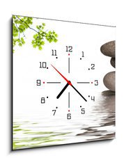 Obraz s hodinami 1D - 50 x 50 cm F_F84012048 - bannire zen, galets et feuilles d'rable
