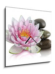 Obraz s hodinami 1D - 50 x 50 cm F_F8408992 - Fleur de lotus et galets zen