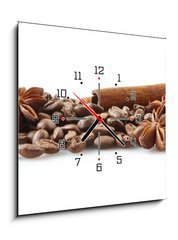 Obraz s hodinami   Scattered coffee beans in line on white, 50 x 50 cm