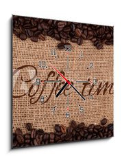 Obraz s hodinami 1D - 50 x 50 cm F_F84870244 - roasted coffee beans with title - pražených kávových zrn s názvem